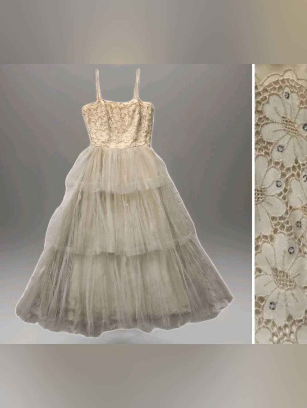 TRUE Vtg 1950s Dance Time Tulle + Sequin Dress, 0/2/Juniors, Party/ Bridal